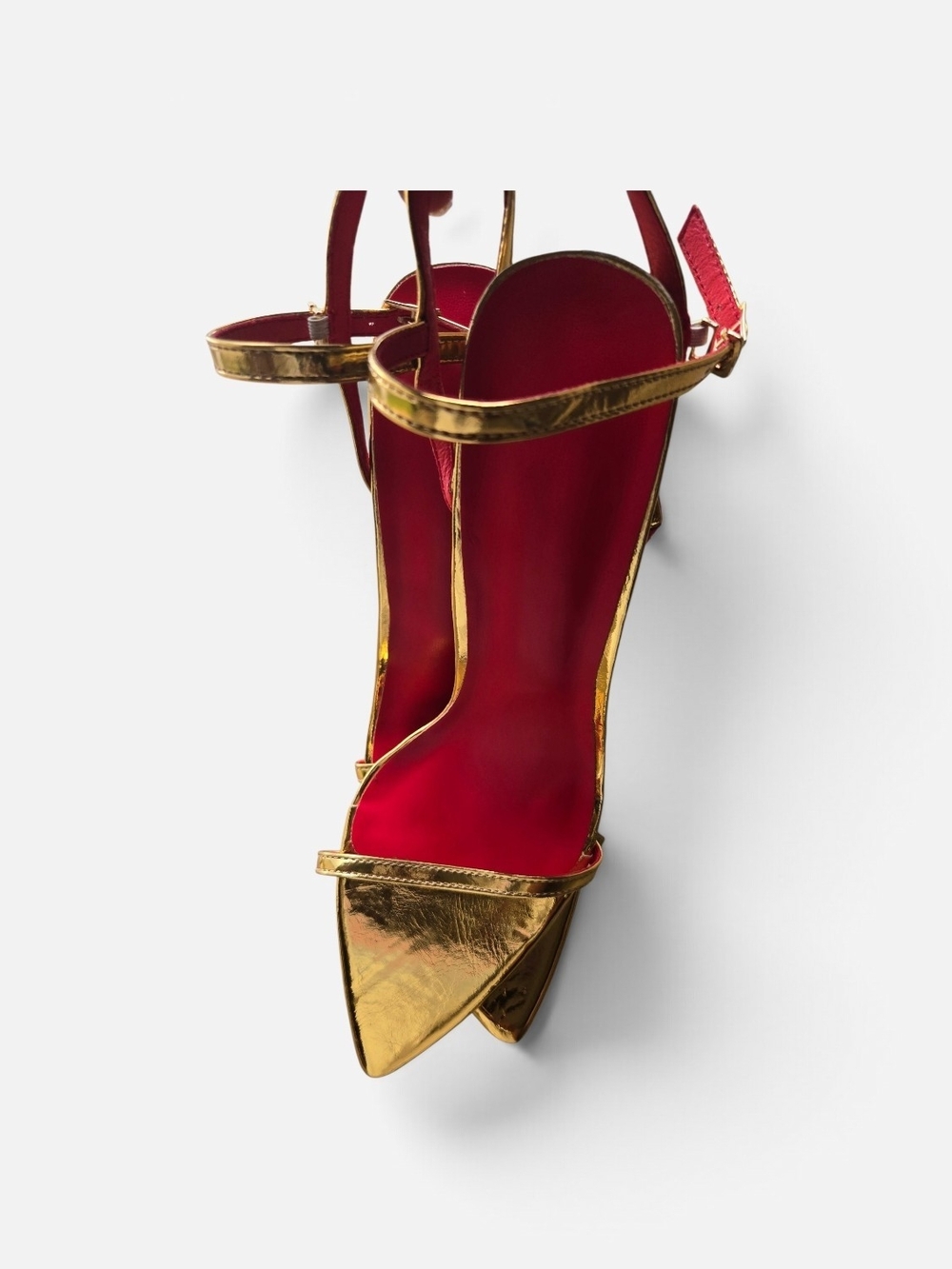 Gold Metallic Pointed Toe Ankle-Strap Heels - Women